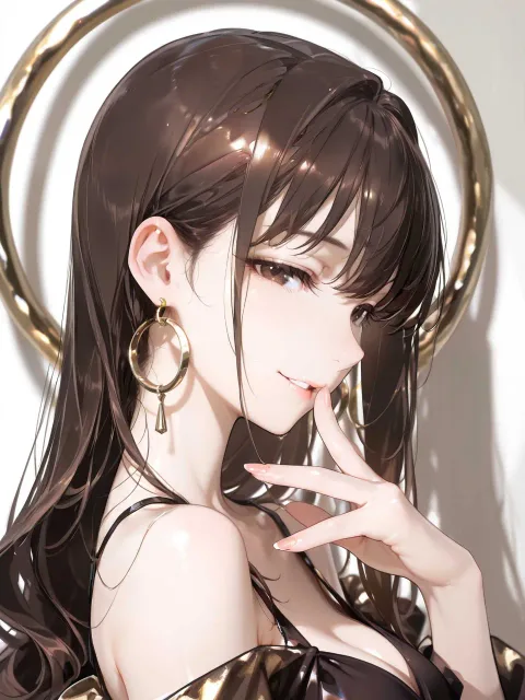1girl、solo、dark brown hair - ピアス