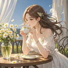 カモミールは夏のやさしさ — 茶畑まつりさんのAIイラスト