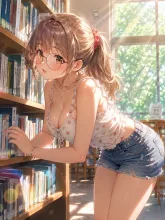 図書館で本を探す菜摘。