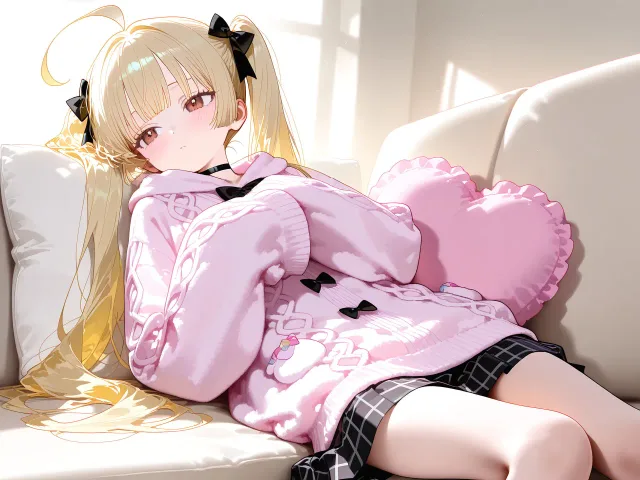 大きめニットともたれるソファ黄色ちゃん