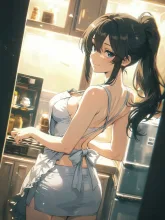 料理準備の美少女