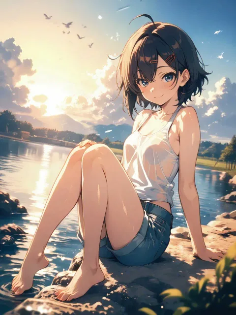 晩夏の川岸で
