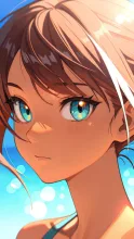 きらめく海辺・日焼け少女