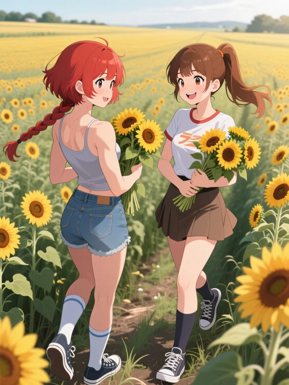 双子とひまわり畑