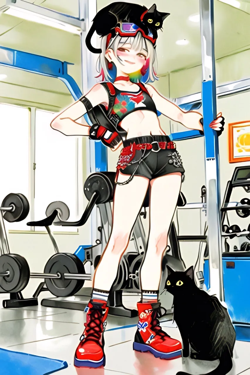 スポーツジムにやってきた…パンク娘と黒ニャンコ…銀