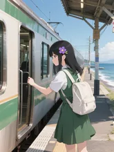 01-49 海辺の停車場 — ワンピースイラストのAIイラスト|SUPPART
