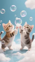シャボン玉と子猫