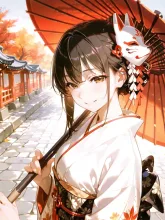 秋晴れと狐のお面