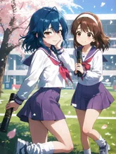 セーラー服卒業生と桜…紫