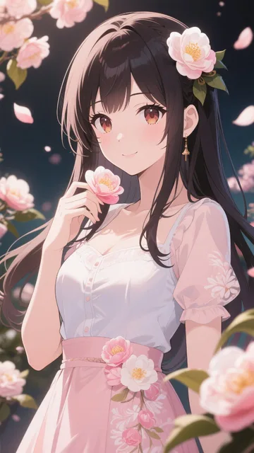 椿の花と美人