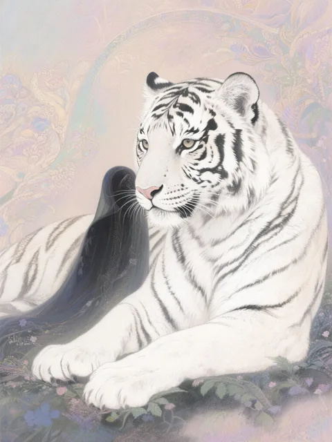 神秘的な姿の白虎 - 画像生成チャレンジ