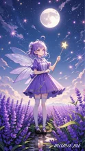 ラベンダー畑と人間の姿をした妖精