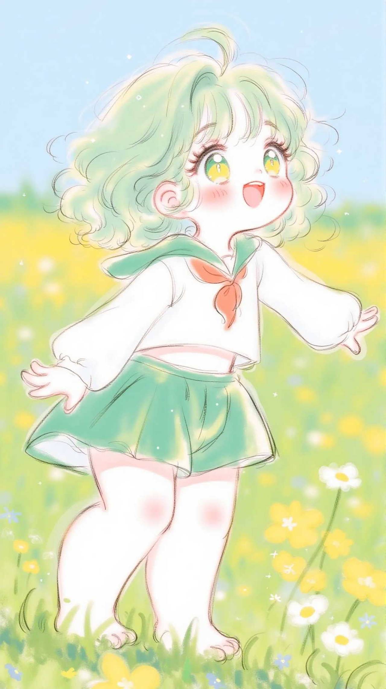 フワフワ黄緑　女の子 — 𓃠フワフワ猫の甘々天使🪽ニャルル🤍さんのAIイラスト