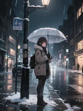 冷たい雨 — 夜の街イラストのAIイラスト|SUPPART