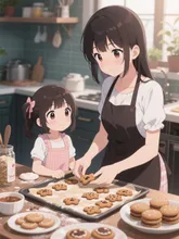 幼い妹とクッキーを焼くお姉ちゃん