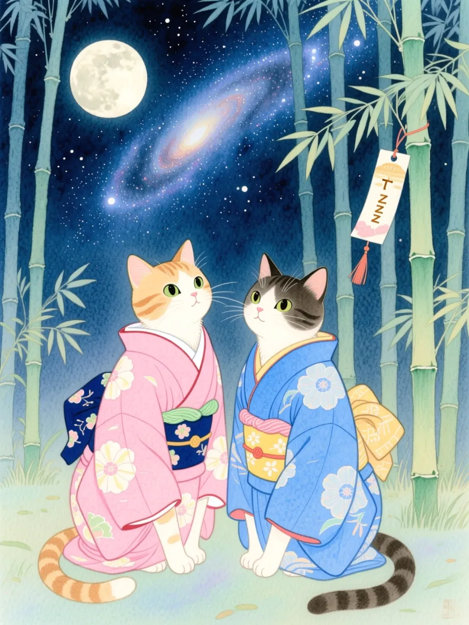 猫の七夕 — コハクさんのAIイラスト