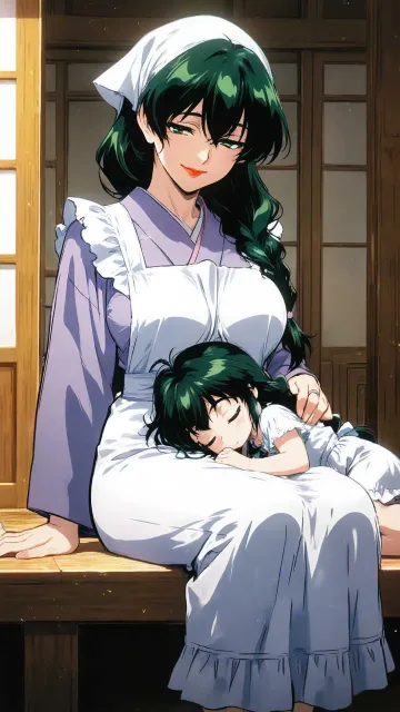 貴女はお母さんです、娘と一緒に縁側で休んでいます - 縁側で昼寝