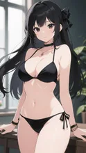 リボン付きの黒ビキニ少女 — ネガダークネスさんのAIイラスト