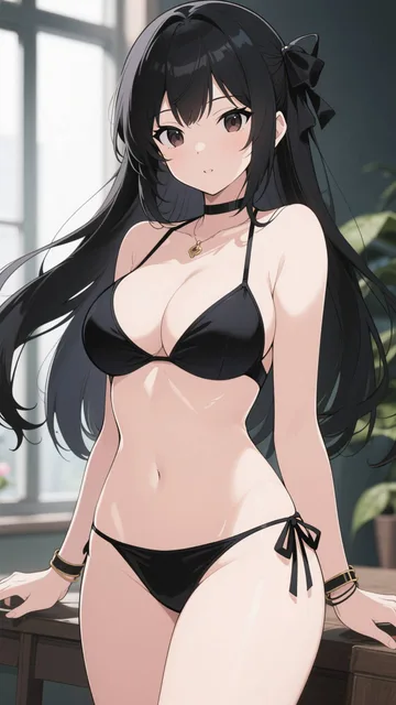 リボン付きの黒ビキニ少女