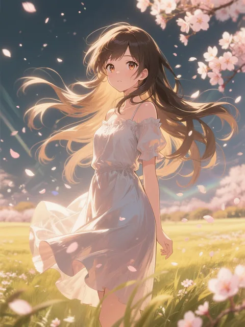 a beautiful girl standing in… - 風にゆれる景色