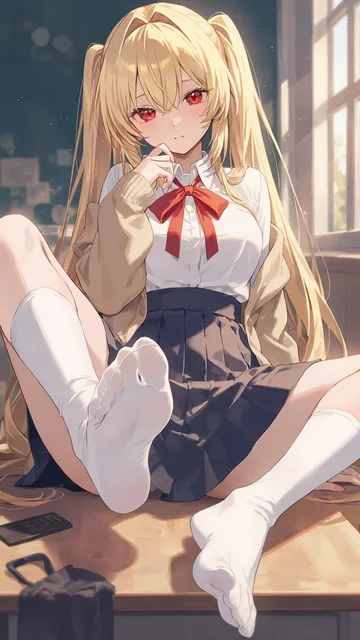 赤い目の金髪美少女が靴下を脱いでその足を嗅がせてくる