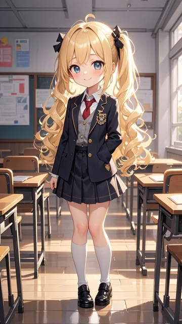 幼児体型、お団子スーパーロングウエーブヘア