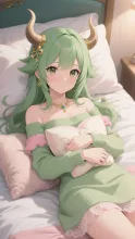 クッションと、あたたかな午後 — ニットワンピイラストのAIイラスト|SUPPART
