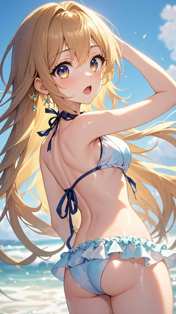 ビキニの女の子が振り返る