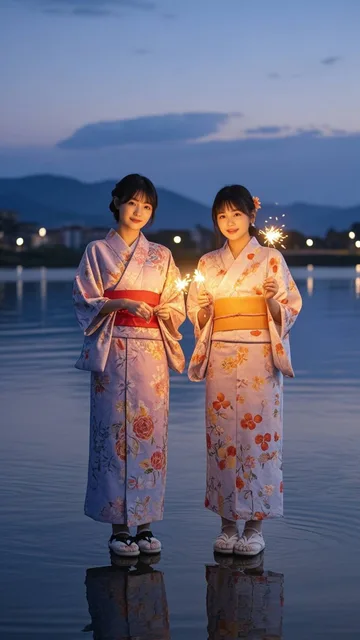 手持ち花火をする浴衣の姉妹 - 🌟イベント 第113弾