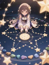 星座の形に並べられた星の石に、未来の希望を感じる占い師の少女