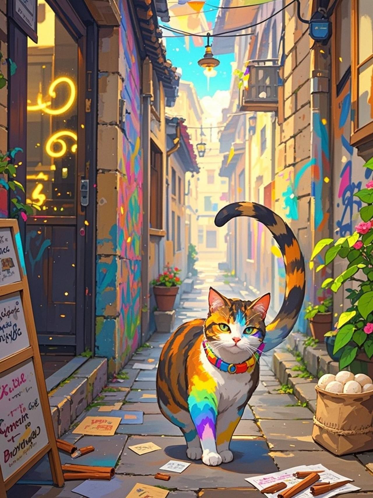 A Whimsical Scene in the Old Town Alley