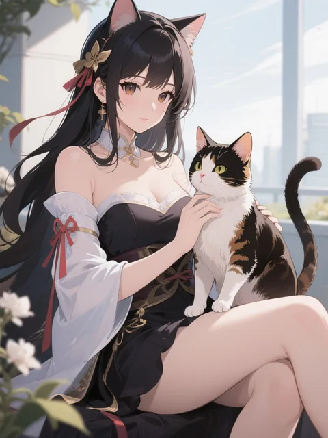 綺麗な女性と猫