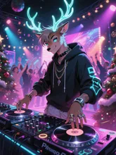 Cool Reindeer DJ Lighting Up the Party — kaoriさんのAIイラスト