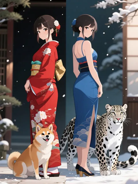 柴犬さんと雪ヒョウさん