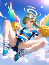 大空高くフライング・チアガール!…緑 — チアガールのAIイラスト|SUPPART