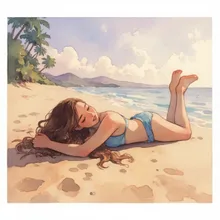 浜辺でくつろぐビキニ美女 — SUPP495042324さんのAIイラスト