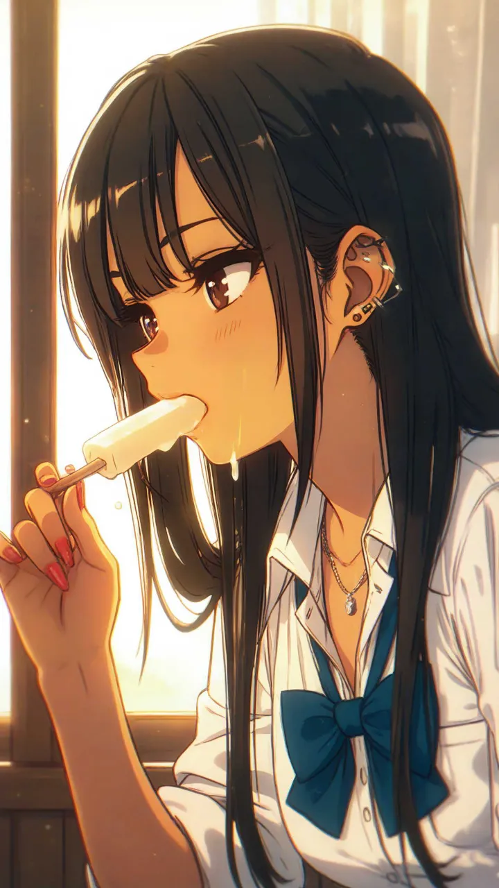 幻月の再光プロ, イラスト, アニメ風 - アイスキャンディーと夏の女性 / ショウ