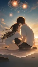 夏の空に花火🎆 — SUPP335599664さんのAIイラスト