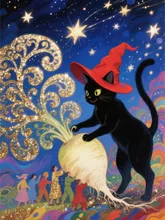 黒猫ネロと村人と大きなかぶ(5枚組) — 魔女・魔法使いのAIイラスト｜SUPPART