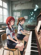 双子と廃校の音楽室 — ピアノイラストのAIイラスト|SUPPART