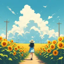 あの夏のひまわりの道を — 釜夏の日のさんのAIイラスト