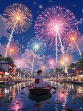 水鏡の街と、忘却の花火 — 花火大会イラストのAIイラスト|SUPPART