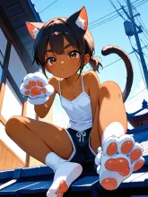 ミナミ「ここまで来てみロニャ♪」 — Chiez0さんのAIイラスト