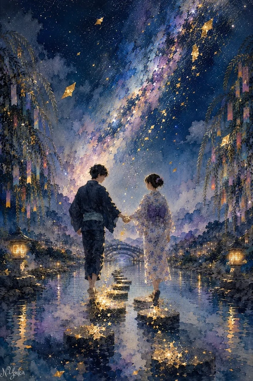 夜空のつづきを歩く-Walking Beyond the Night Sky — n.yukaさんのAIイラスト