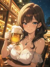 ビアガーデンでほろ酔い気分の彼女