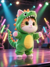 🦖恐竜の着ぐるみ着たネコちゃん🐱