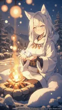 焚き火の傍ら、銀瞳の誓い — RIZEさんのAIイラスト