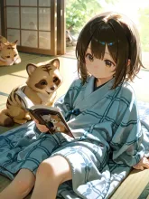 ひざ掛けの下·読書の秋、窓辺で の投稿作品