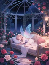 『月夜の薔薇と、羽休めの円窓（ガゼボ）』