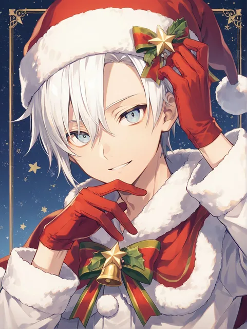 白髪の男の子 星の背景 クリスマス 正面向き - ❄️画像生成チャレンジ